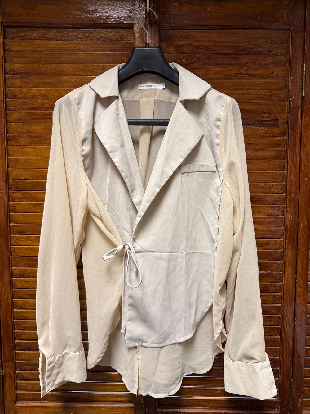 Beige Tie-Waist Lightweight blouse
